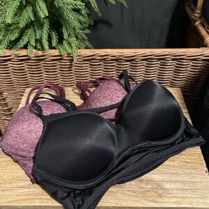 PINK Victoria's Secret Black and Maroon Front Crossover Bra Duo